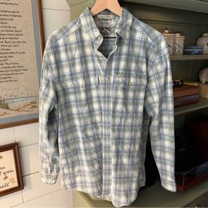 Vintage L.L. Bean Flannel Button Up Blue Green Plaid Spring Easter Grandpa Core